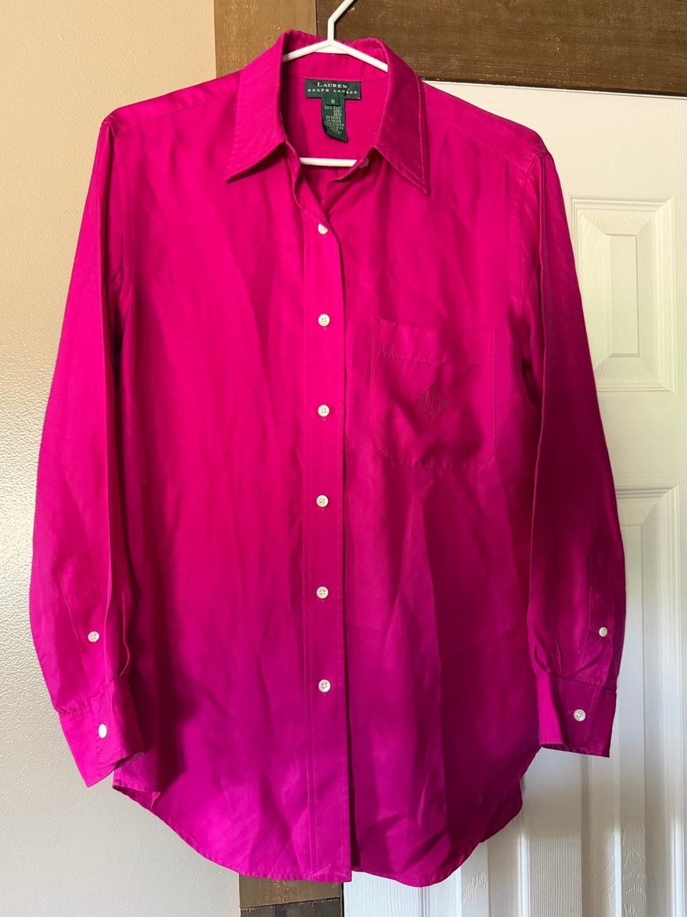 Lauren Ralph Lauren 100%Silk Fuchsia Button-Down Shirt